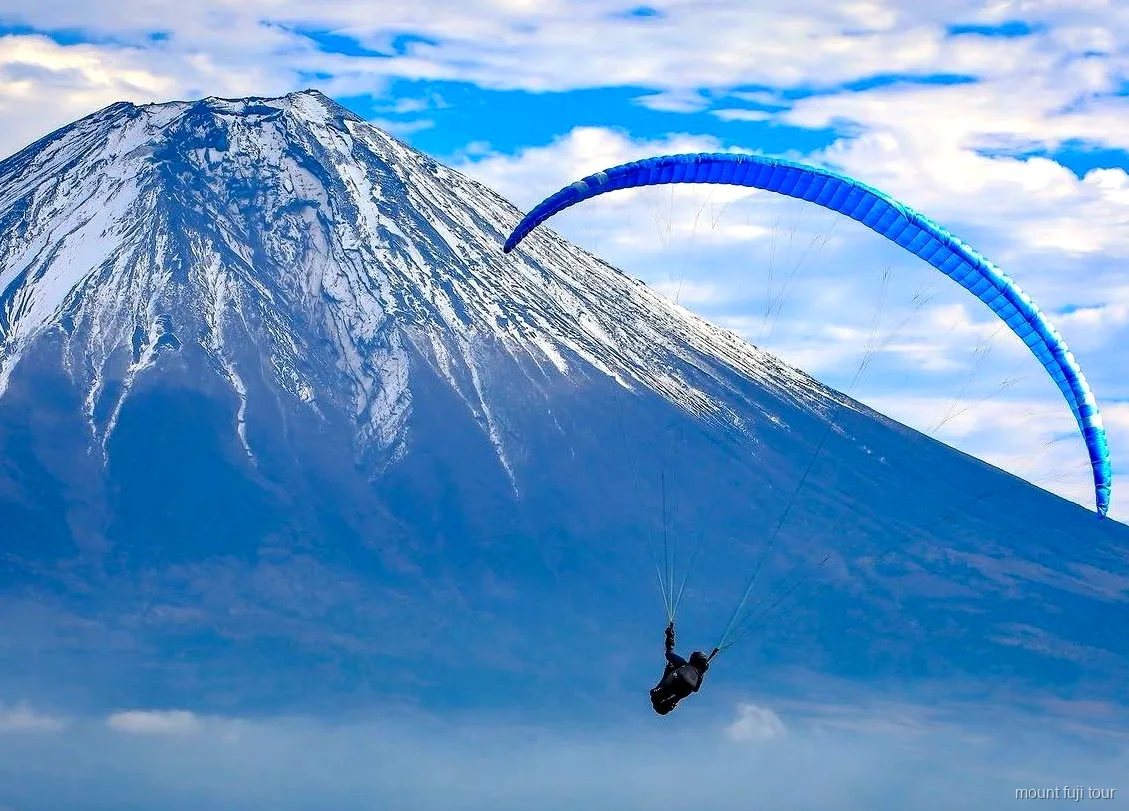 Vista aerea del Monte Fuji durante un volo in parapendio in tandem